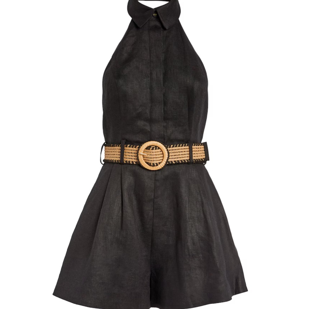 Zimmermann Black Halter Romper with Belt